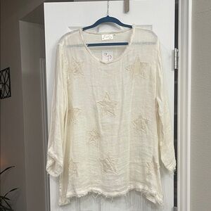 Paper Lace Chic Star Embroidered Cream Tunic